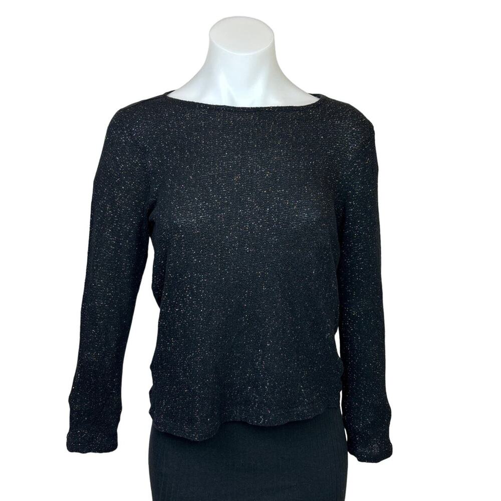 Limited Metallic Glitter Women's Black Mesh Sheer Long Sleeve Sweater Top Sz10